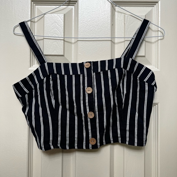 Garage Cropped Tank Top Size M Navy White Stripe Adjustable Strap - Picture 3 of 3